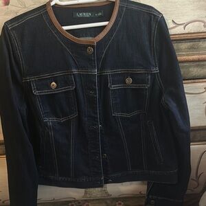 Lauren Ralph Lauren Black Cropped Jean Jacket Crew Neck